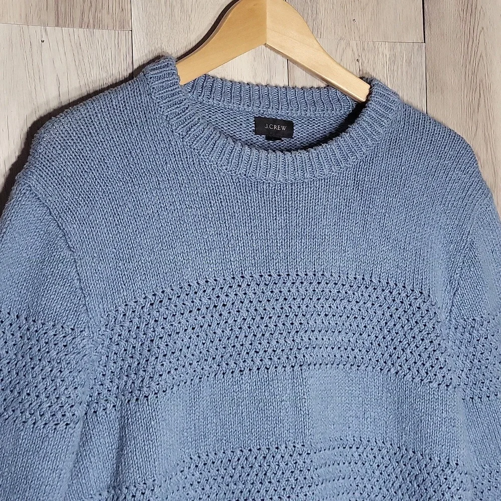J Crew Mens Medium Linen Blend‎ Sweater Open Knit Accents Heavyweight Crew Neck